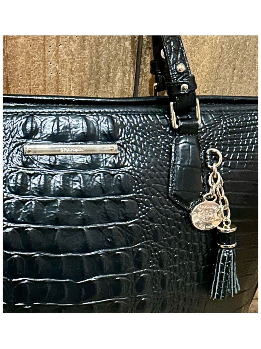 BRAHMIN. Asher Leather Croc Embossed Melbourne Tote with Free Scarf & Dust Bag.